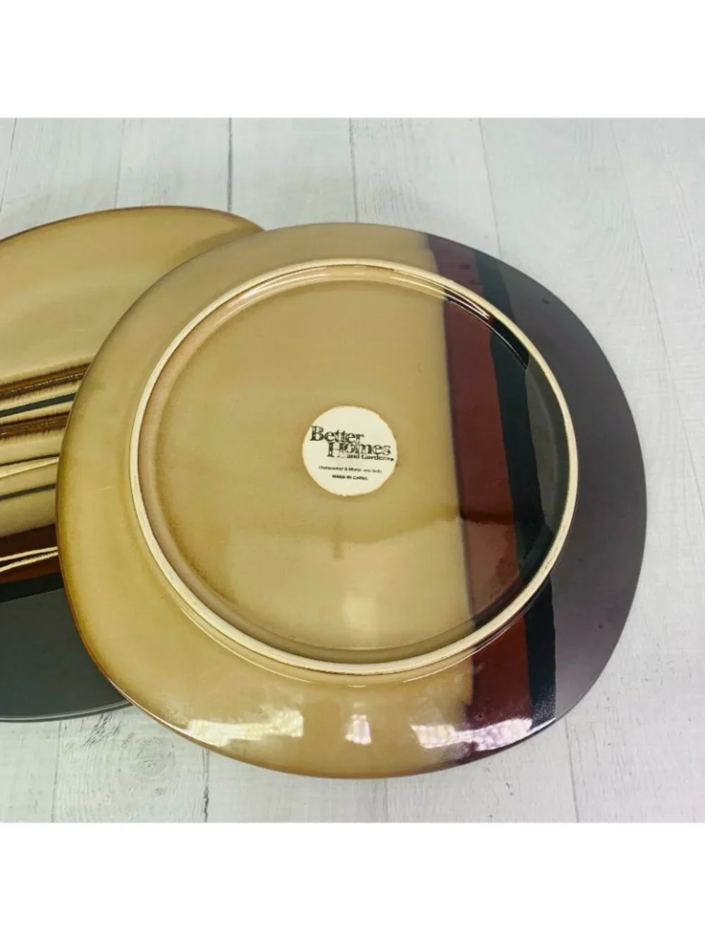Better Homes And Gardens BAZAAR BURGUNDY Brown Stoneware Dinner Plates Set of 4